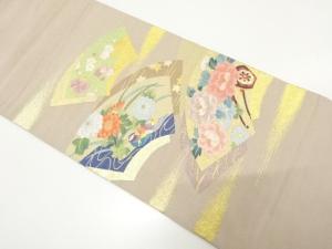 綴れ　地紙に花車・鴛鴦・枝梅模様織り出し　袋帯